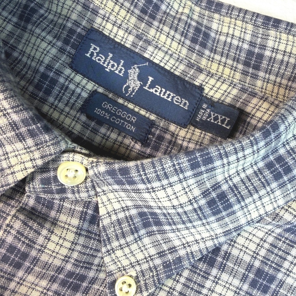 Ralph Lauren Button Down Mens XXL Blue Plaid Greggor Long Sleeve Shirt EUC - Picture 3 of 14